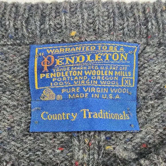 VTG Pendleton Country Traditions Sweater Gray Cable Knit Mens XL Fisherman Wool - Picture 3 of 8